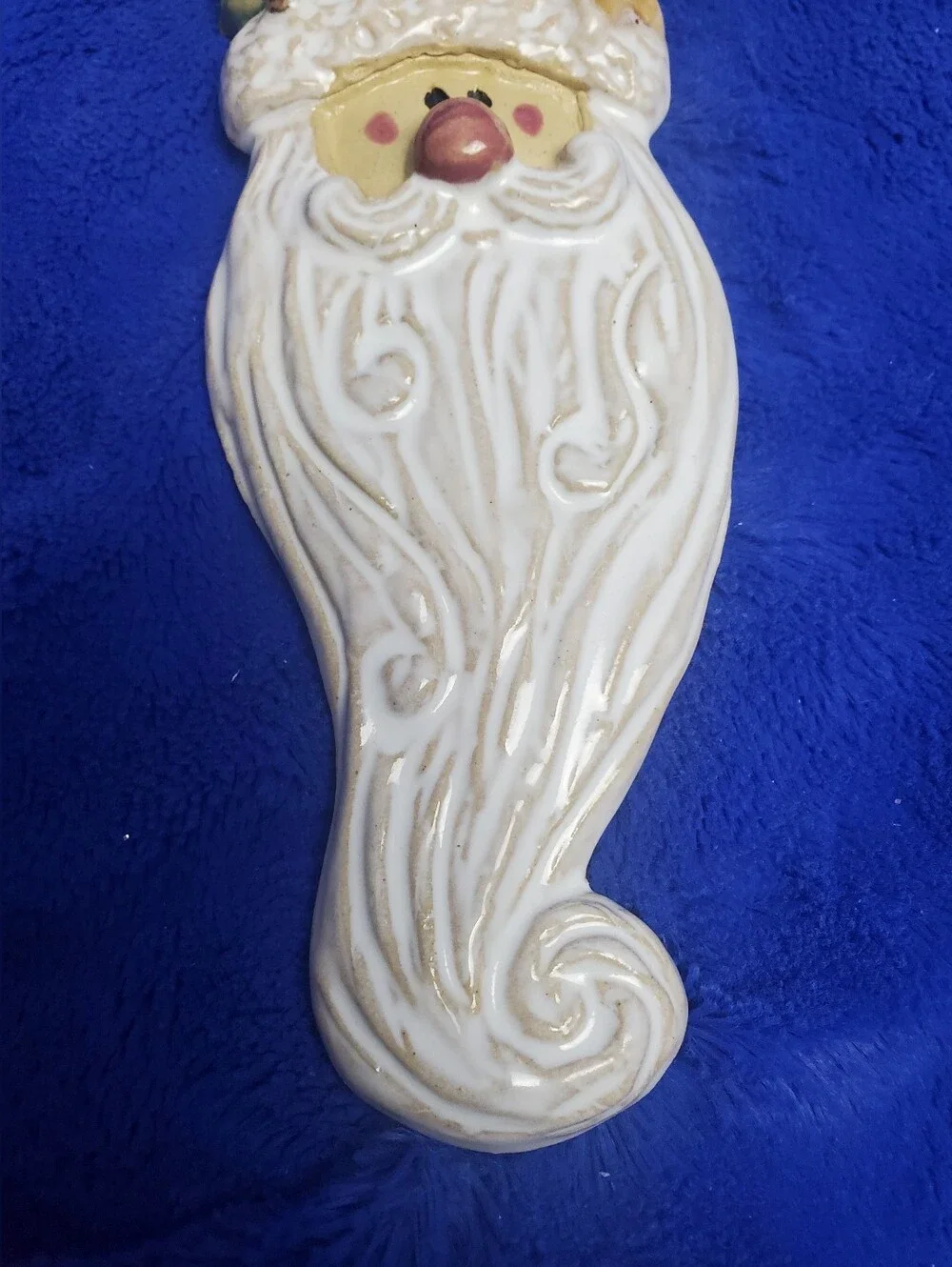 Handmade Heavy Pottery Glazed Santa Face Wall Decor Home Decor 7.25